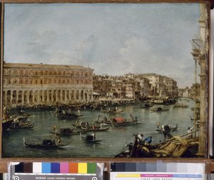 Fabbriche Nuove di Rialtoのある大運河の眺め、1756-60 作： Francesco Guardi
