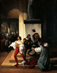 フランチェスコ・ヘイズ（1791-1882）の「ランプニャーニの陰謀」、油彩・カンヴァス 作： Francesco Hayez