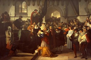 足場に導かれるスコットランドのメアリー女王 作： Francesco Hayez