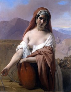 井戸のレベッカ。フランチェスコ・ハエズの絵画。アカデミア・ディ・ブレラ。ミラノ 作： Francesco Hayez