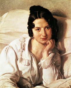 フランチェスコ・ヘイズ（1791-1882）によるカロライナ・ズッキの肖像「病婦」、油彩・キャンバス、60x495cm 作： Francesco Hayez