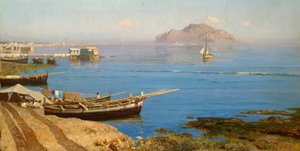 Marina com barco e pescadores, de Francesco Lojacono (1838-1915), óleo sobre tela, 61x118 cm 作： Francesco Lojacono