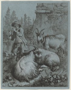 4 つのヤギに Goatherd パイピング。 作： Francesco Londonio