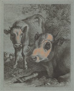オープンで横になっている牛と子牛、17581759。 作： Francesco Londonio