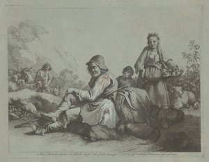 座っている羊飼いとバスケットを持った農民の女性、17591782。 作： Francesco Londonio