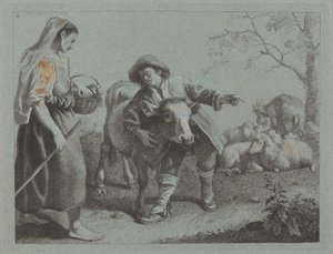 羊飼いが羊飼いの女性に方向を指示する 1762年 作： Francesco Londonio