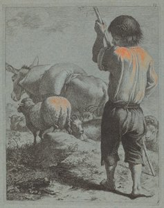 ロバ、羊、ヤギと羊飼い 作： Francesco Londonio