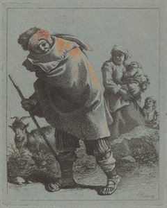 杖を持った羊飼いと子供を連れた農民の女性 作： Francesco Londonio
