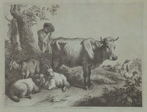 立っている牛と羊飼いの少年、1760 年代。