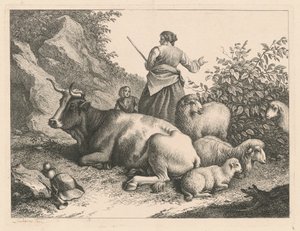 立っている羊飼いと子供、1776 年以降。 作： Francesco Londonio