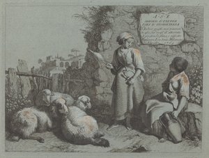 会話する 2 人の少女: 立って回転する 1 人、1764 年。 作： Francesco Londonio