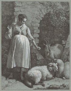 アーチのそばで糸を紡ぐ女性、1764 年。 作： Francesco Londonio