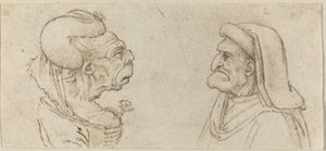 2 つのグロテスクな頭 作： Francesco Melzi after Leonardo da Vinci