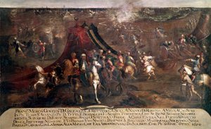 カンディア（クレタ島）の戦争。"battle between the Venetian fleet of Francesco Morosini (1619-1694) and the Turkish fleet fleeing in 1650" (クレタ島戦争(1645-69)：1650年のヴェネツィア艦隊とトルコ艦隊の戦い)フランチェスコ・モンティ・ディット・イル・ブレスチャーニの絵 作： Francesco Monti