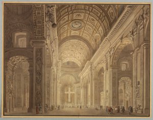 ドローイング、照明されたサン・ピエトロ寺院内部、1787年以前