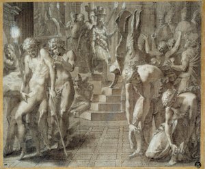 ペルセポリスのマスカレード。フランチェスコ・プリマティッチョ（1504-1570）のドローイング。 作： Francesco Primaticcio