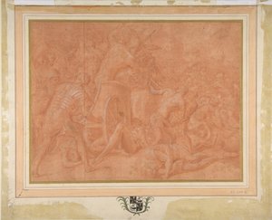 ユリシーズと彼の仲間がイスマロス市の前でキコネスと戦う、研究...、1555-60。 作： Francesco Primaticcio