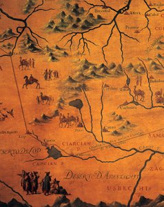 マルコポーロが東の砂漠を横断したルートの詳細、タルタルの地図 作： Francesco and Ramusio Giovan Battista Grisellini