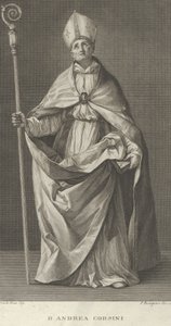 フィエーゾレの司教に扮した聖アンドレア・コルシーニは、クローゼットを持って見ています..., ca. 1780～1841年。 作： Francesco Rosaspina