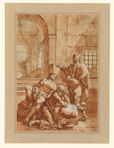 囚人仲間の夢を解釈するヨセフ 作： Francesco Salvator Fontebasso