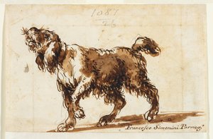 犬の遠吠え（レクト）1700-50年頃（黒チョーク、ペン・茶インク、茶ウォッシュ、グラファイト、敷き紙）
