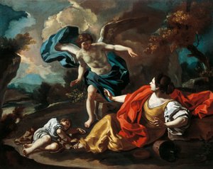 フランチェスコ・デ・ムラ（1696-1782）作「ハガルとイシュマエル」、油彩・キャンバス、73x98cm 作： Francesco Solimena