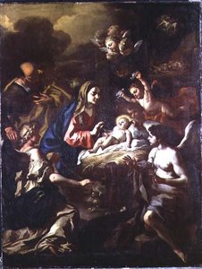 天使を抱く降誕祭と羊飼いへの受胎告知 作： Francesco Solimena