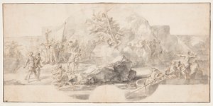 絵画のための習作「コロンブスのアメリカ上陸」サラ・デル・マイナー・コンシーリオ、ドゥカーレ宮殿、ジェノヴァ、イタリア 作： Francesco Solimena