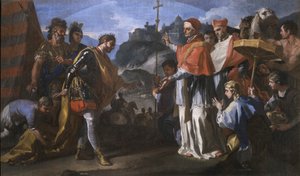 ペルージャ包囲中のロンゴバルド人のラーキス王とザカリアス教皇との会談 作： Francesco Solimena