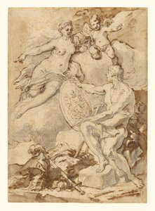 ヴァルカンからアイネアスの腕を受け取るヴィーナス 作： Francesco Solimena