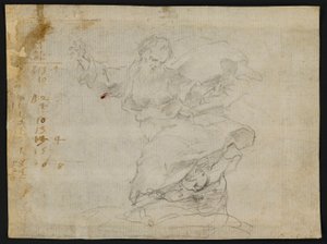 シエナの聖カタリナに新しい心を与えるキリストのための習作 (直訳); 両腕を広げて空中にいる父なる神 (裏面) 作： Francesco Vanni