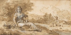 風景の中の着席少女、1702-88。 作： Francesco Zuccarelli