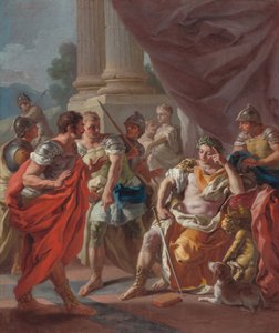1760 年代の虚偽の賛美を非難するアレクサンダー。 作： Francesco de Mura