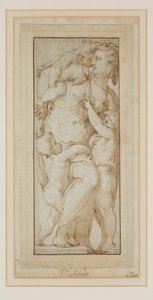 女性とプッティの研究（インクとウォッシュ） 作： Francesco de Rossi (follower of) Salviati