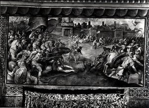 シャルル5世 (1500-58) 対ルター派 (フレスコ画) (白黒写真)