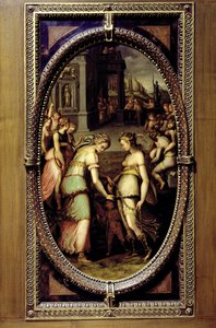 金星のガードルを借りているジュノ、1572年（スレートに油彩） 作： Francesco del Coscia