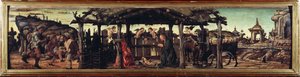 パラ・デッル・オッセルヴァンツァ"イエスの降誕" フランチェスコ・デル・コッサの絵画（1436年頃～1478年頃） 薄さ26,5x114,5 cm ドレスデン、ゲマルデギャラリー 作： Francesco del Cossa