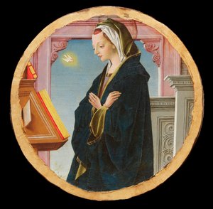Griffoni Polyptych: 聖母受胎告知、1472-1473年頃。 作： Francesco del Cossa
