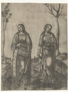壊れた車輪を持つ聖カタリナと皿に目を向けるルチア 作： Francesco di Francia (attributed to)