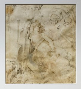 崖の上のだらしない若い女、通称「一歩」 1475年頃（羊皮紙にペンとインク） 作： Francesco di Giorgio Martini