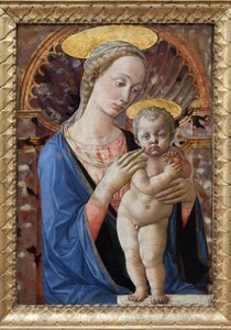 聖母子、フランチェスコ ディ ステファノの絵画、ペセリーノ (ca. 1422-1457) として知られています。 写真、KIM Youngtae、リヨン、Musee des Beaux Arts de Lyon。 作： Francesco di Stefano Pesellino