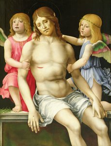 堆積（天使の間の死んだキリスト）、1490年頃（パネルに油彩） 作： Francia
