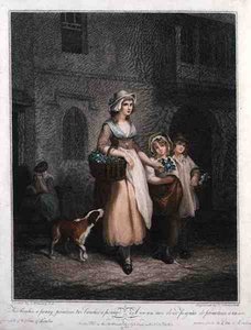 "Two Bunches a Penny, Primroses, Two Bunches a Penny", Luigi Schiavonetti (1765-1810) が彫った「The Cries of London」のプレート1、Colnaghi & Co.