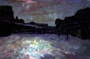 川に沈む夕日 作： Francis Abel William Taylor Armstrong