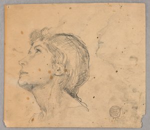 女性の頭のスケッチ 作： Francis Augustus Lathrop