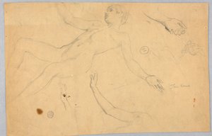 女性のヌードと手のスケッチ 作： Francis Augustus Lathrop