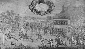 チャールズ2世の前のレース、フランシスバーロウ作、c1650-1680、1911年 作： Francis Barlow
