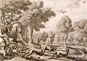 川でのカワウソの狩猟、ヴァーツラフホラー作、1671年 作： Francis Barlow
