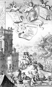 ジョンオギルビーの「ブリタニア」のタイトルページ、ヴァーツラフホラー作、1675年 作： Francis Barlow