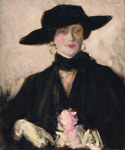 黒い帽子の女（キャンバスに油彩） 作： Francis Campbell Boileau Cadell
